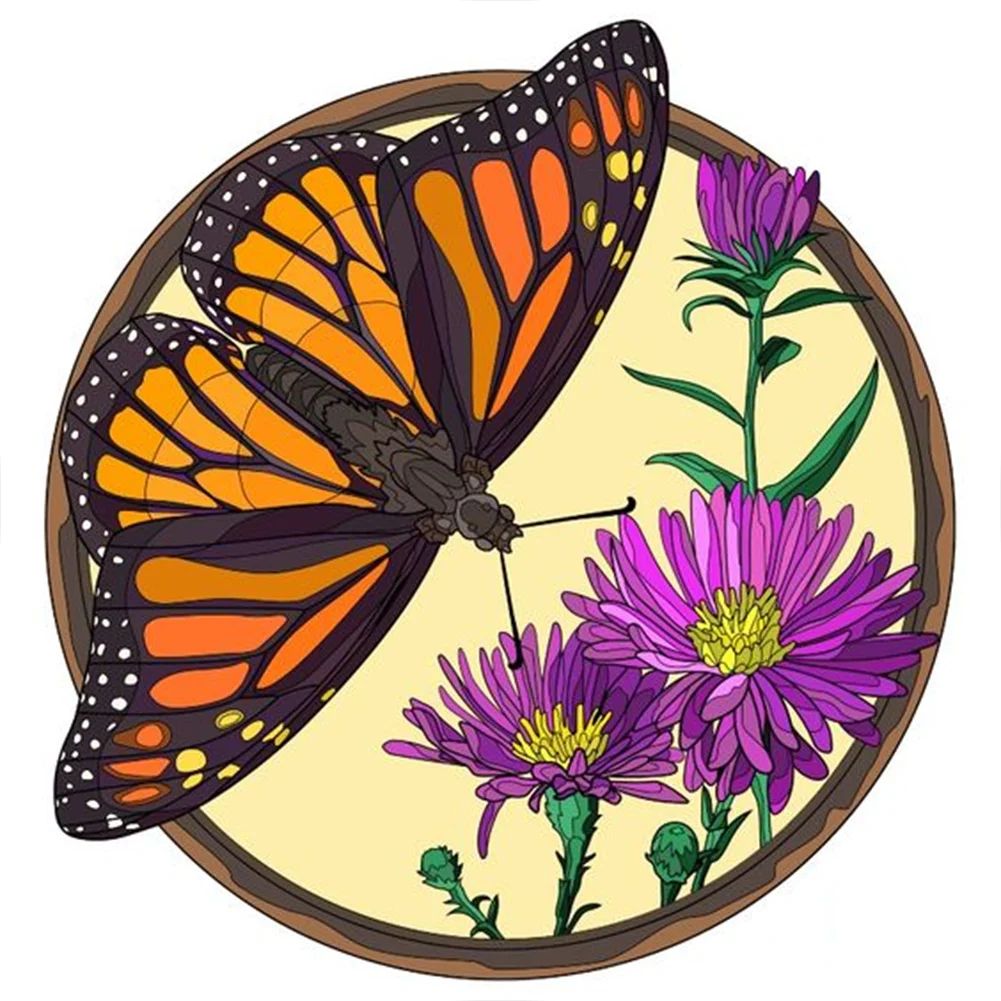 Round Plate Glass Painting Butterfly 30*30cm(canvas) full round