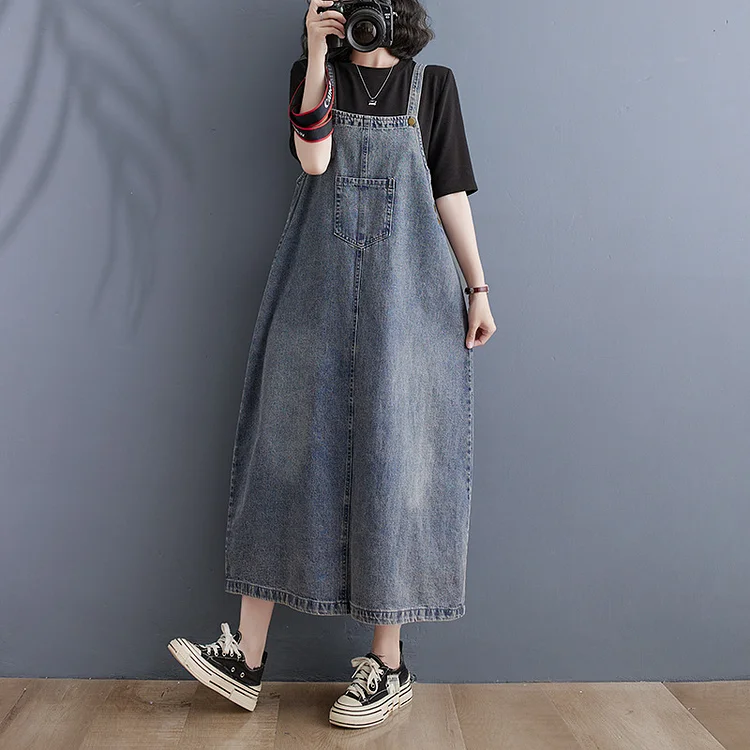 Vintage Denim Strap Midi Dress