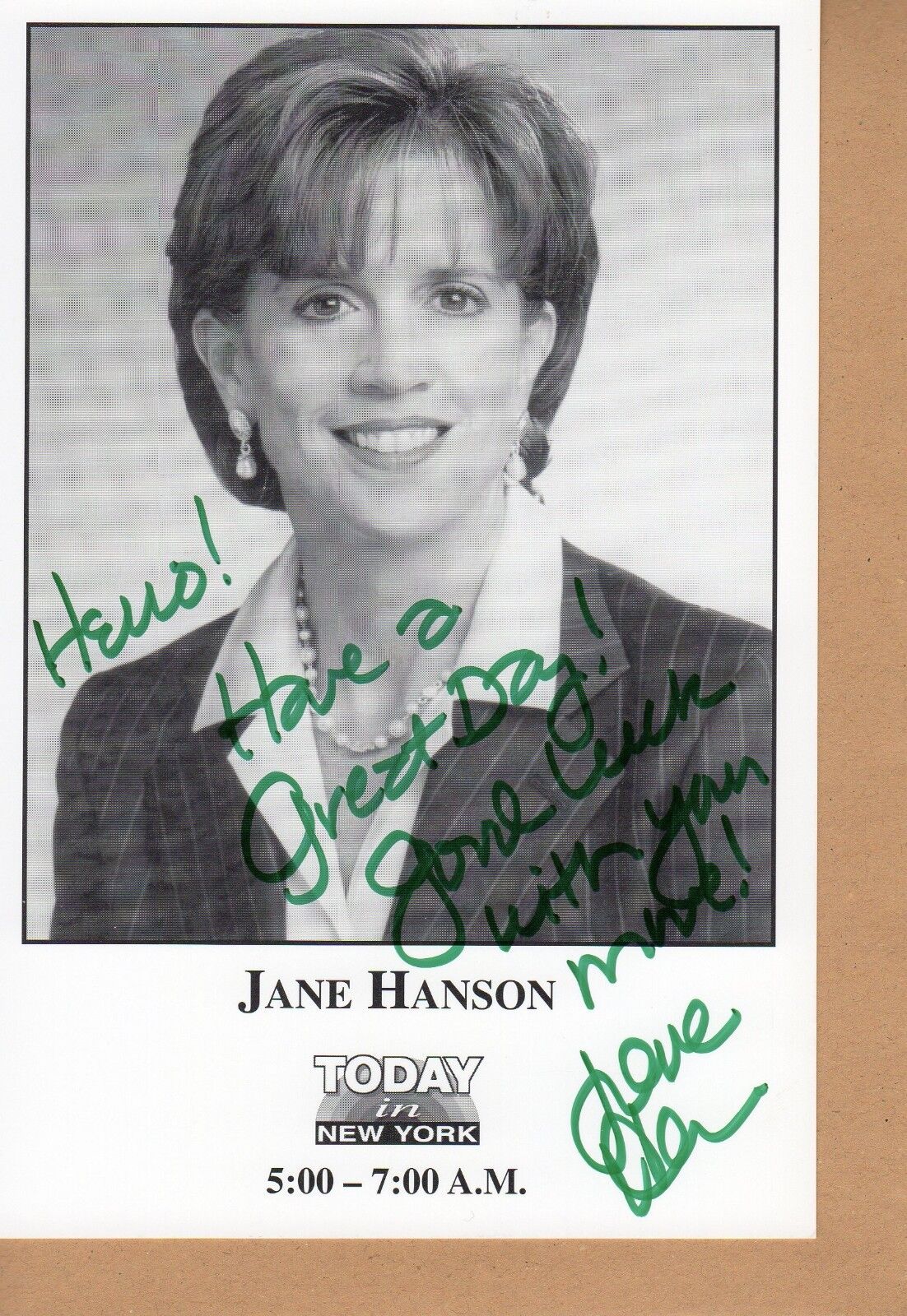 JANE HANSON AUTOGRAPH TODAY IN NEW YORK