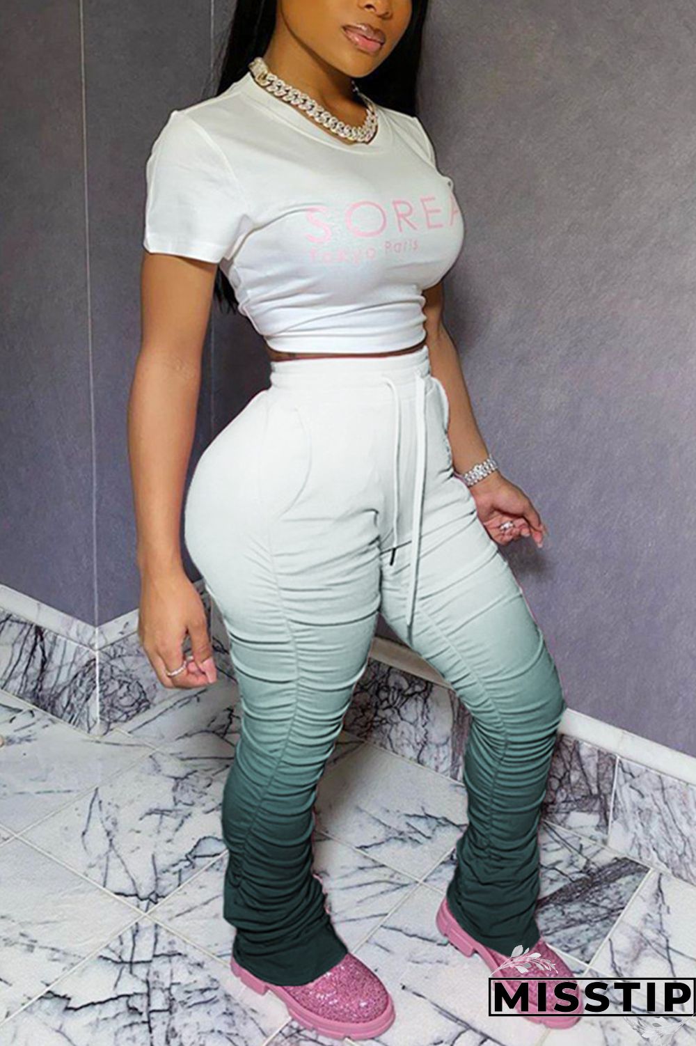 GradientYellow Fashion Casual Gradient Printed Trousers