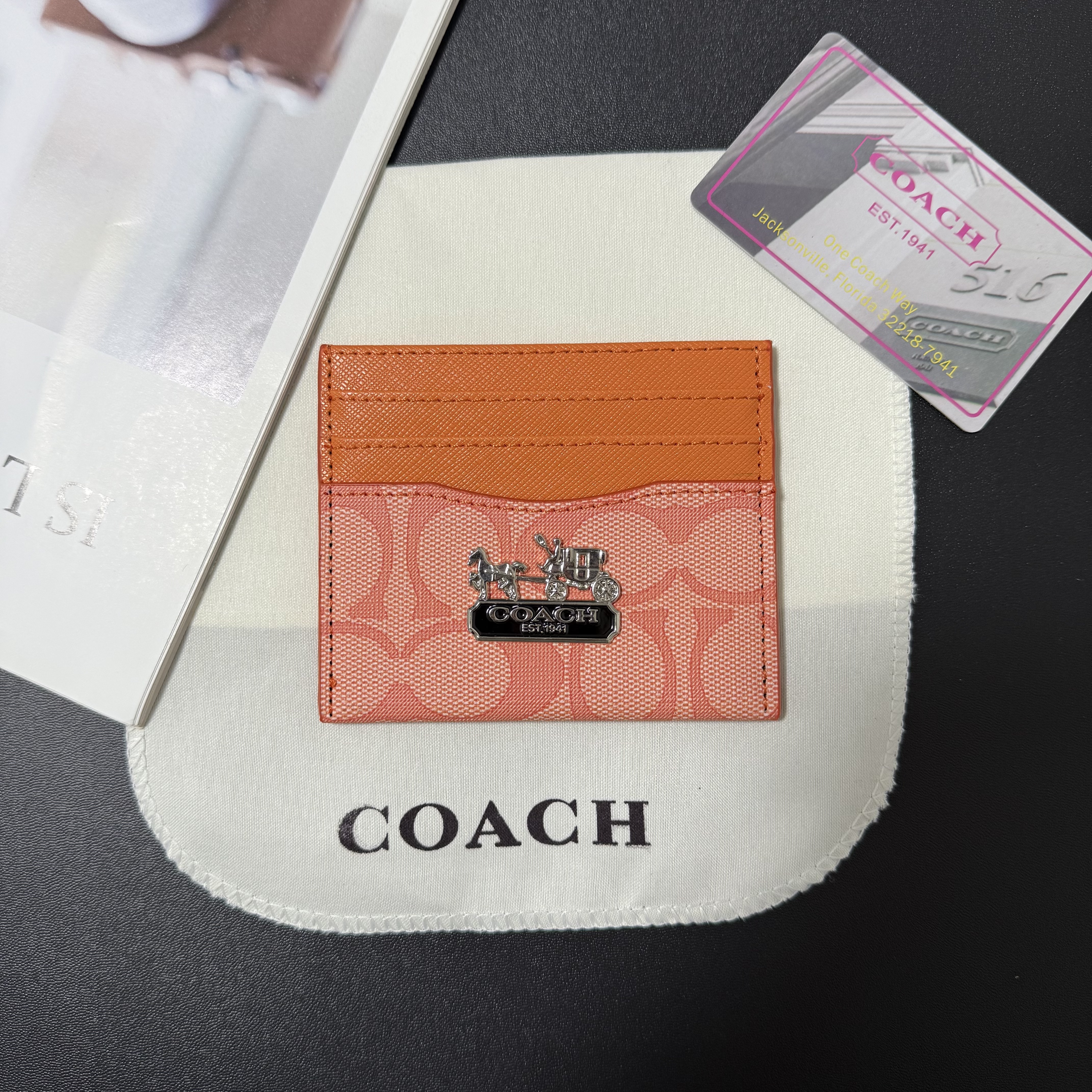 Coach Signature Monogram Colorblock Slim Cardholder with 3D Metal Hardware
