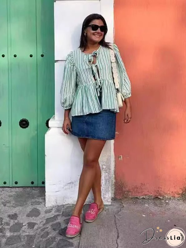 New Fashion Striped Personalized Mid-Long Sleeve Shirt