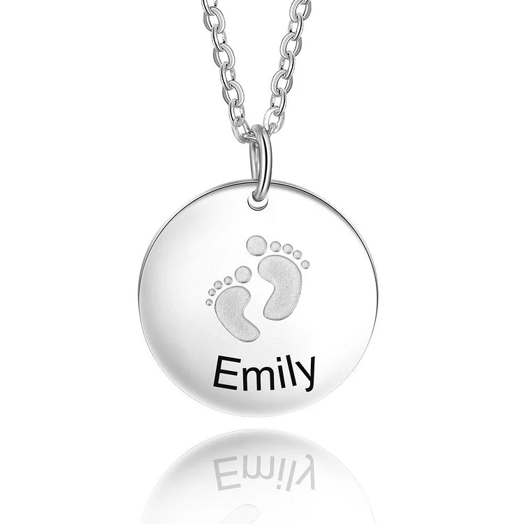 Baby Feet Necklace Round Charm Engraving Kid's Name Gifts for Mother