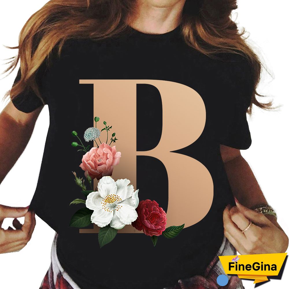 Custom Name Letter Combination T-shirt 26 FloralAlphabetFontClassicTShirt Fashion Harajuku Kawaii TShirt Women Top Tees