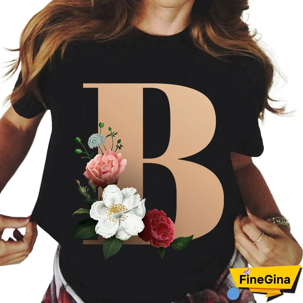 Custom Name Letter Combination T-shirt 26 FloralAlphabetFontClassicTShirt Fashion Harajuku Kawaii TShirt Women Top Tees