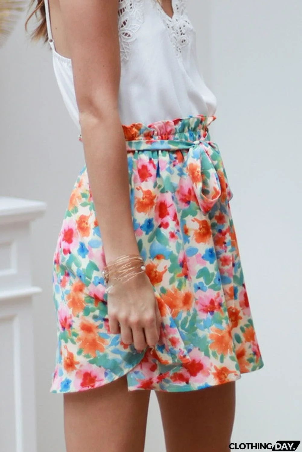 Floral Print Waist Tie Mini Skirt