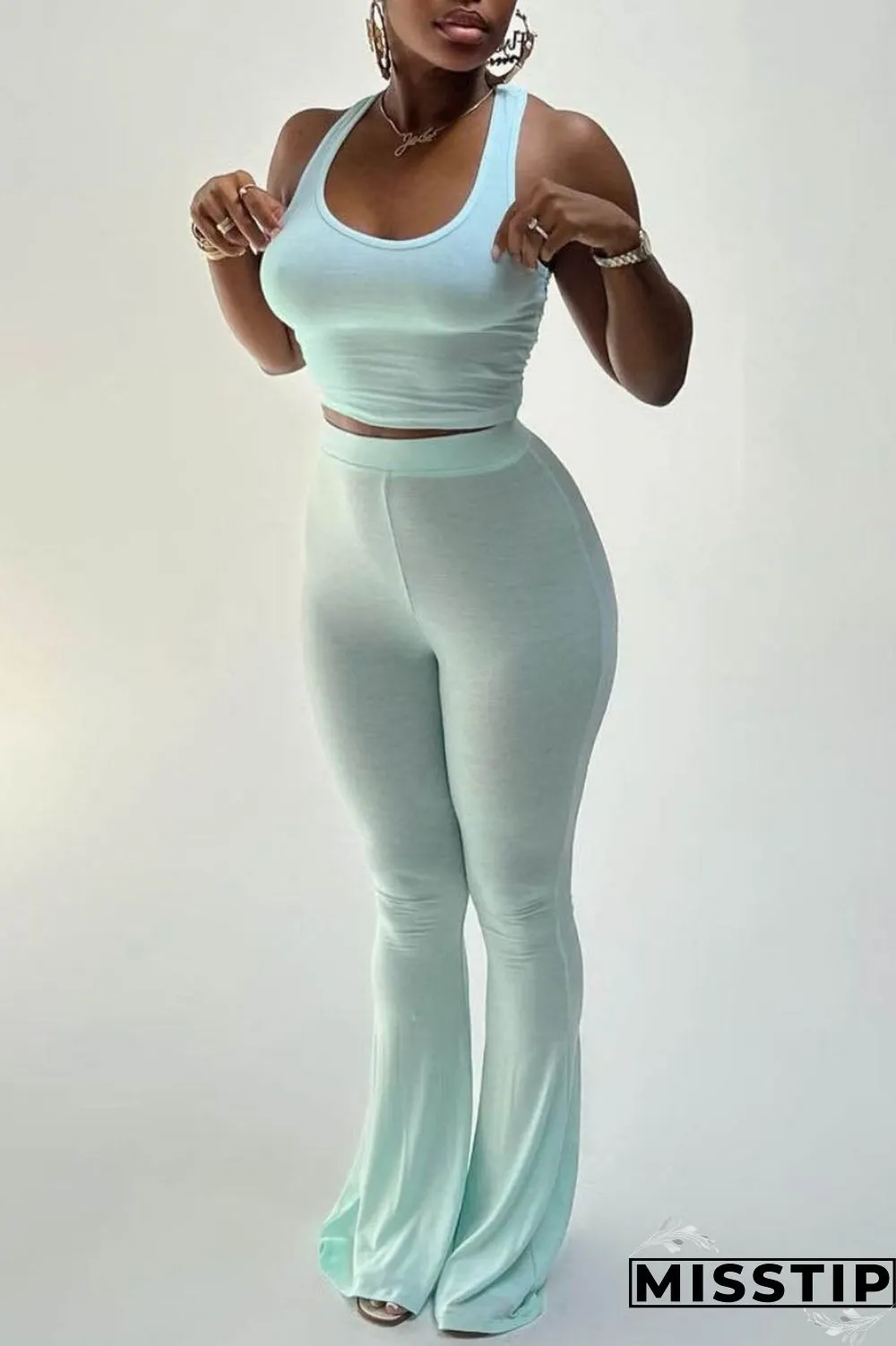 Pink Casual Solid Vests Pants U Neck Sleeveless Two Pieces