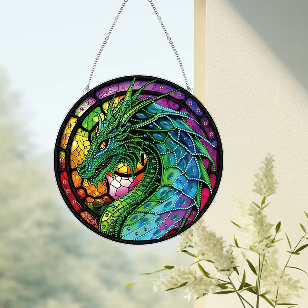 DIY Stained Glass Dragon Acrylic Special Shaped Hanging Diamond Painting Art Pendant Suncatcher Home Windows Decor 