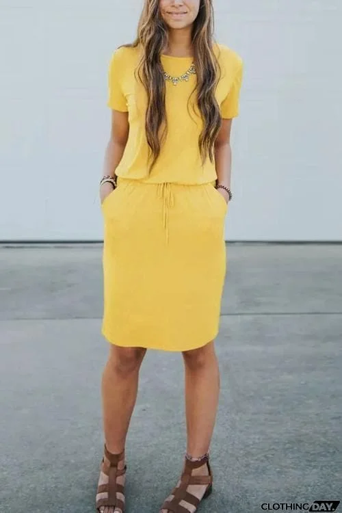 Drawstring Pockets Mini Dress
