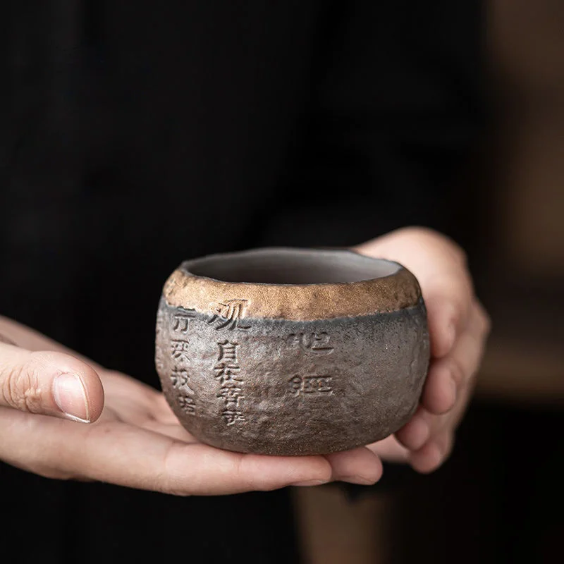 Stoneware Handmade Embossed Heart Sutra Zen Teacup