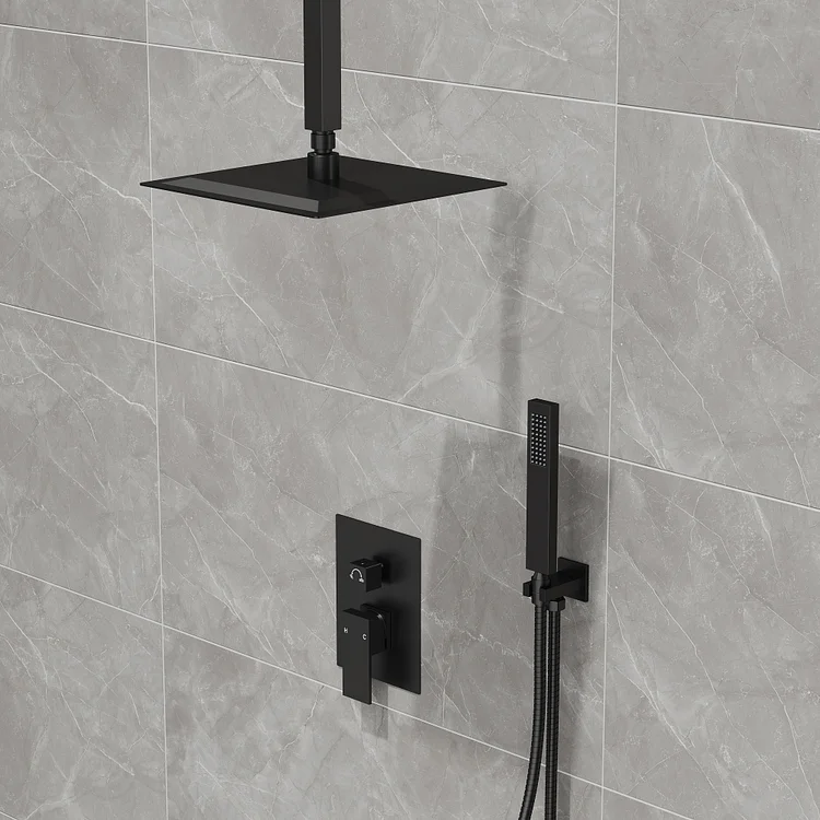 SFS1001-BK10 EVERSTEIN Shower System Set Shower Faucet: Rainfall Shower Fixtures Combo with Rain Shower Head and Handheld Spray Matte Black Bathroom Complete Shower Trim Kit with Thermostatic Valve