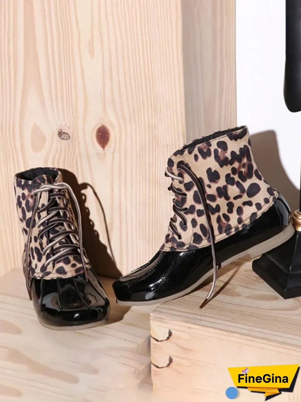 Glitter Leopard Contrast Panel Duck Bill Rain Boots