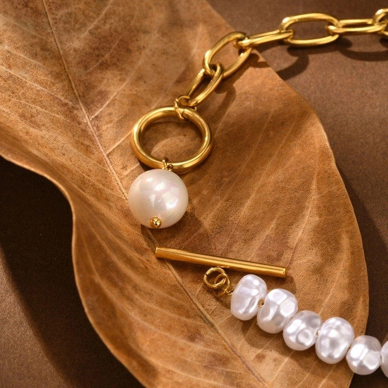 Vintage Style Minimalist Pearl 201 Stainless Steel Imitation Pearl Paperclip Chain Bracelets In Bulk