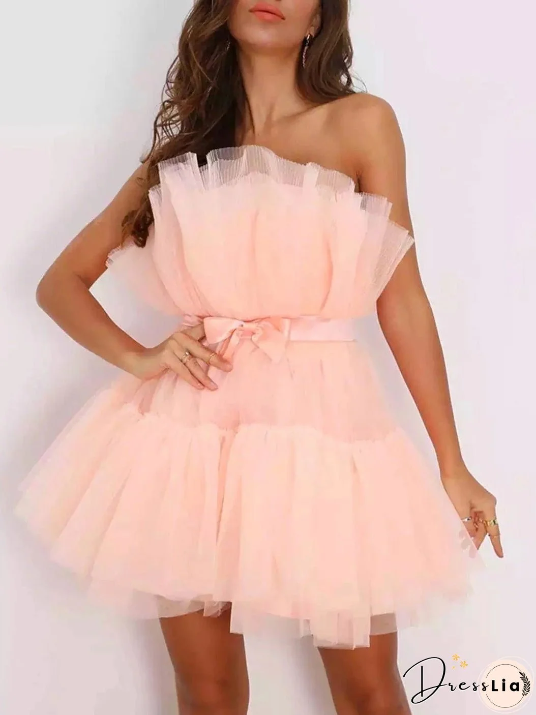 Dresses Tube Top Mesh Bow Sleeveless Party Dress for Women