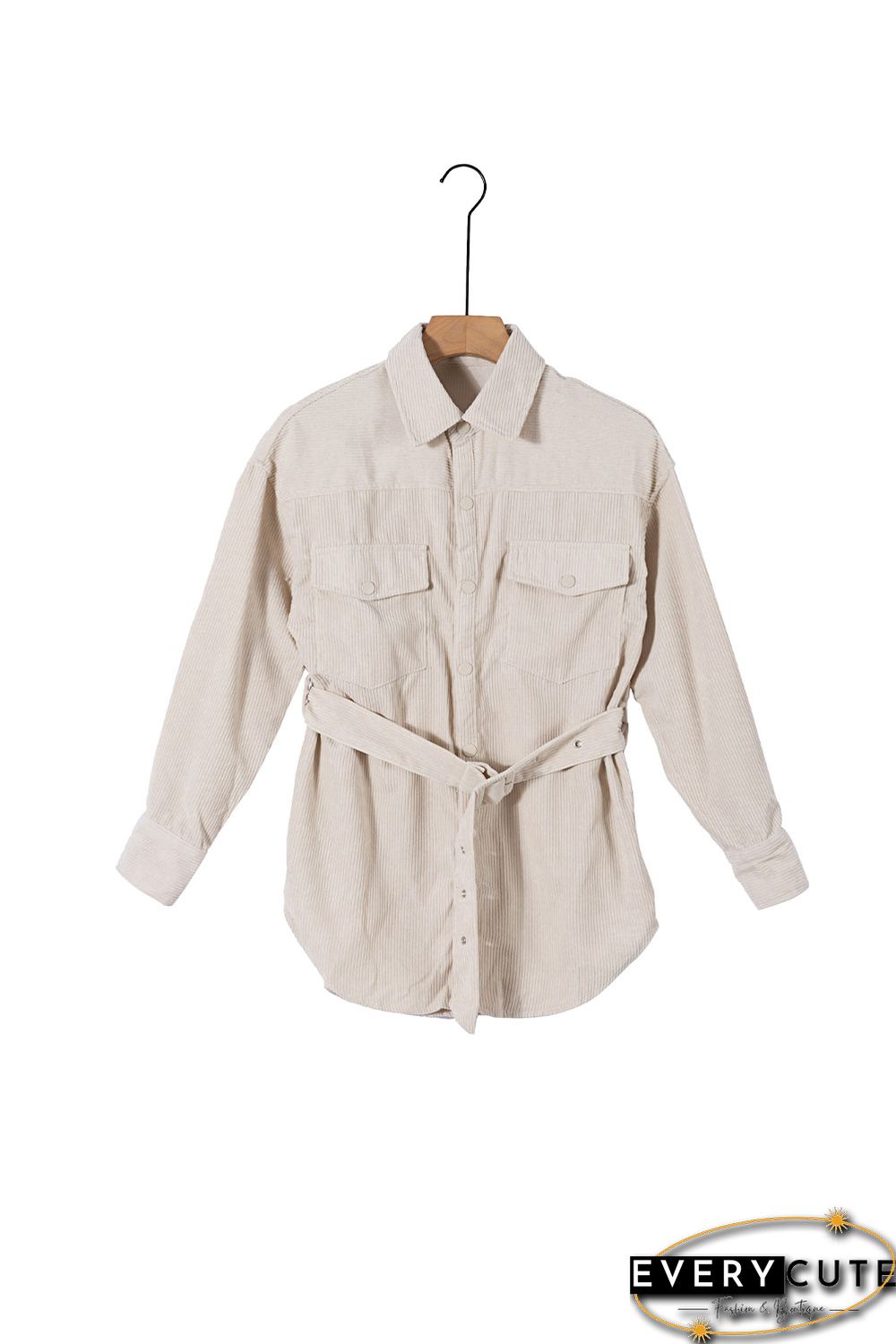 Waist Belt Corduroy Button-up Jacket