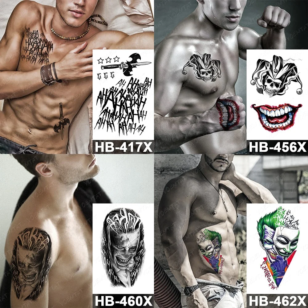Waterproof Temporary Tattoo Sticker Skull Joker Clown Halloween cosplay Flash Tattoos Body Art Arm Fake Tatoo Men Women