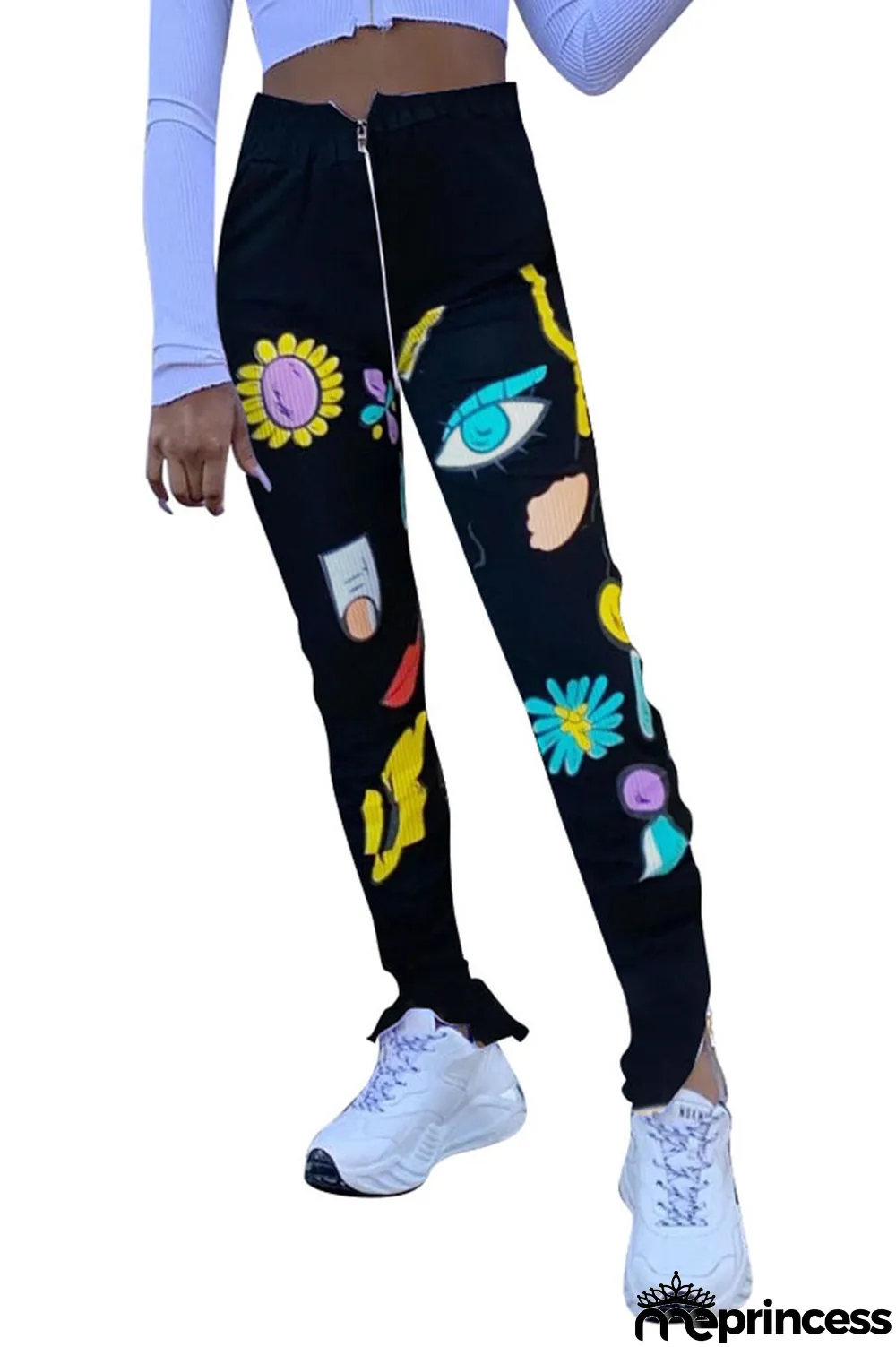 Red Polyester Zipper Fly High Print pencil Pants Bottoms