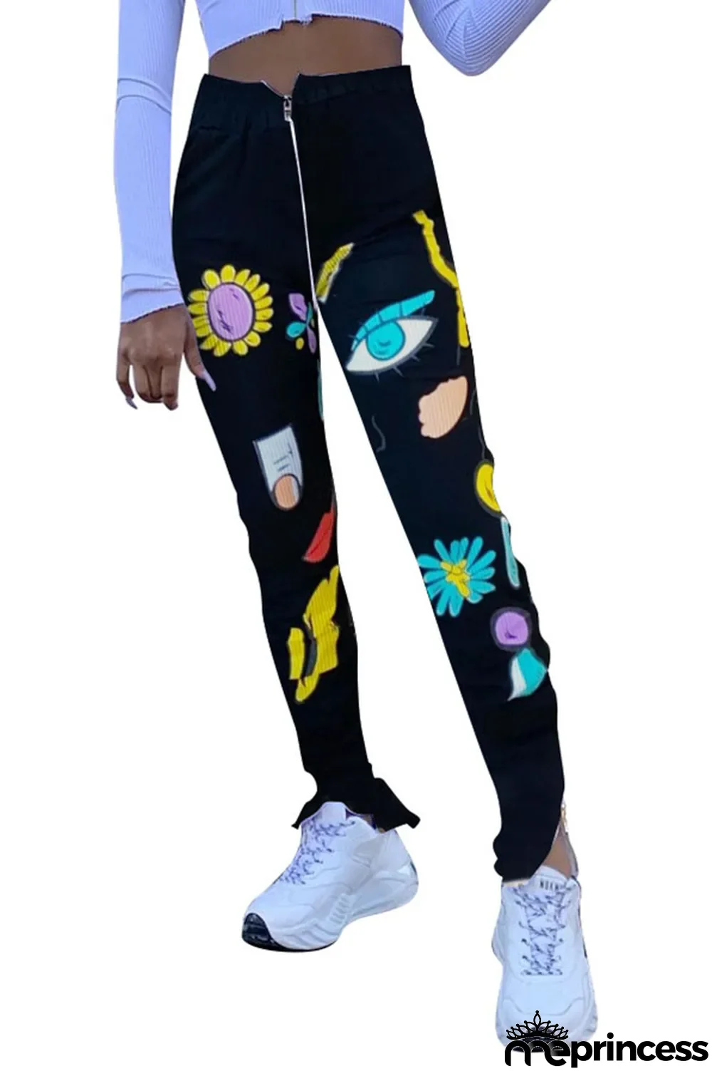 Red Polyester Zipper Fly High Print pencil Pants Bottoms