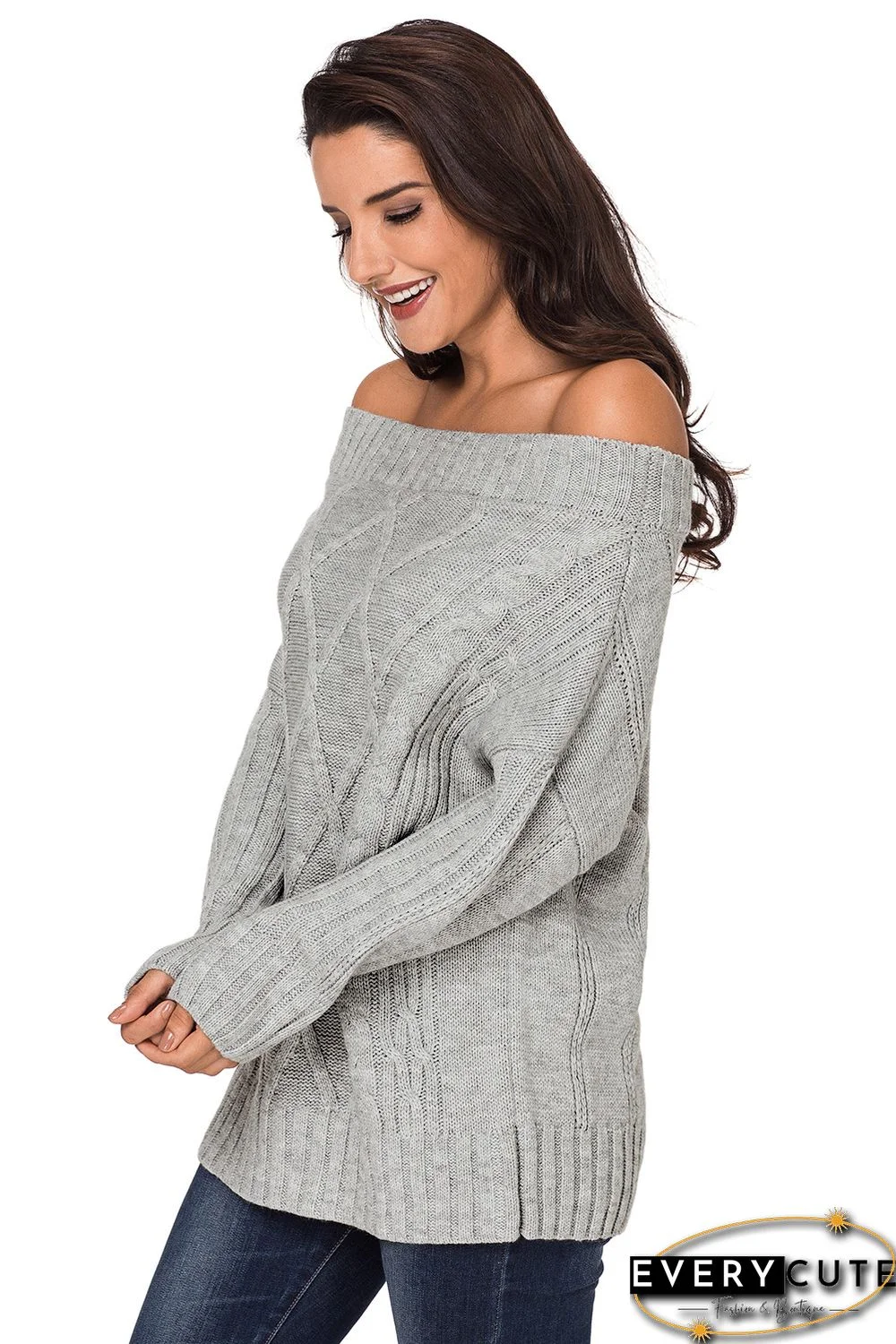 Gray Off The Shoulder Winter Sweater
