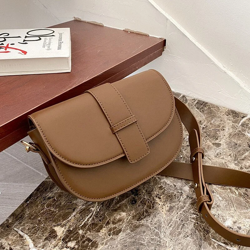 էѧӧܧ Branded Trendy PU Leather Saddle Crossbody Shoulder Bag for Women 2021 Spring and Summer Small Cute Handbags Purses