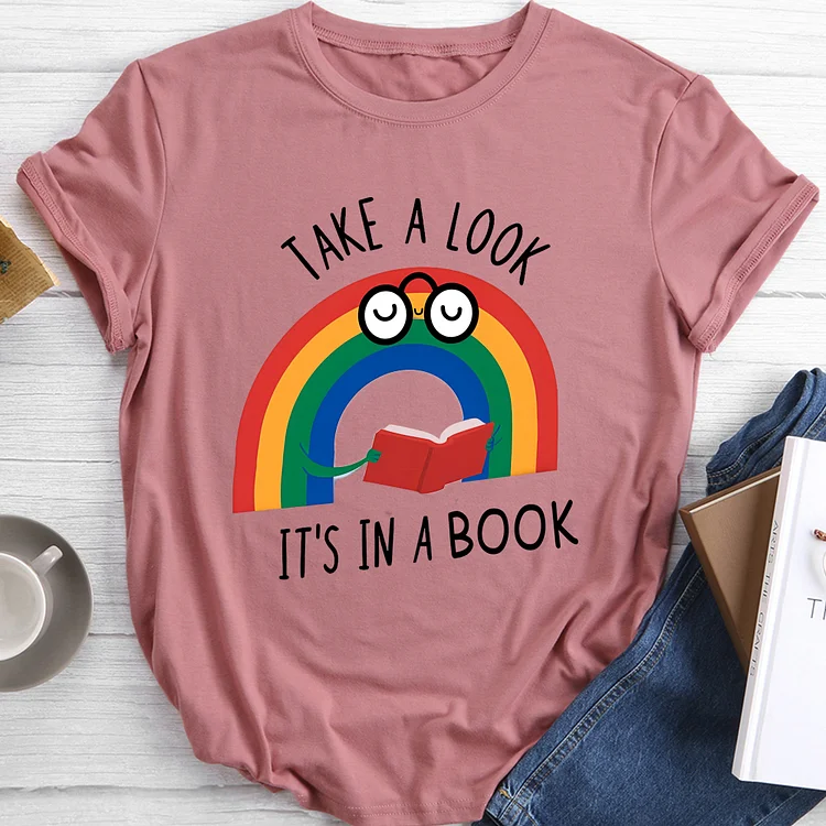 Rainbow Take A Look It\'s In A Book Round Neck T-shirt-BSTJ0041