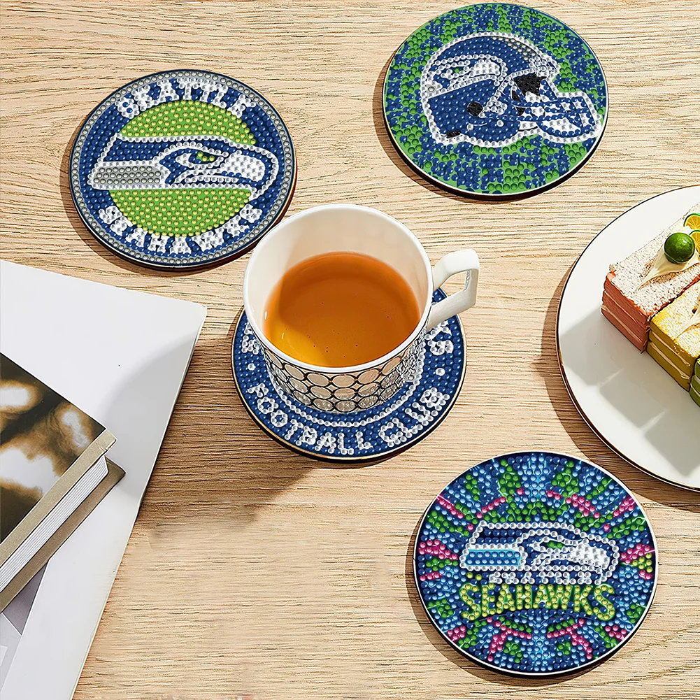 Seattle Seahawks 6pcs DIY Diamond Painting Acrylic Coasters Holder for Beginner Adult