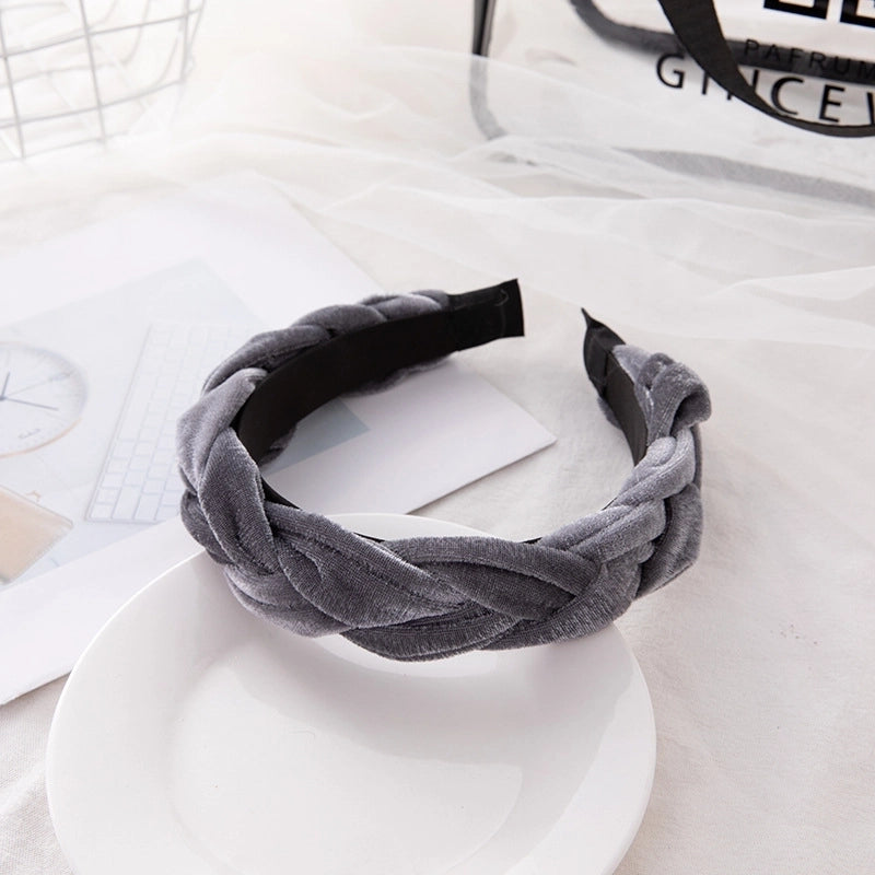 Europe And The United States Net Red Golden Velvet Braided Headband Woven Temperament Simple Knotted Headband Hair Accessories Manufacturers