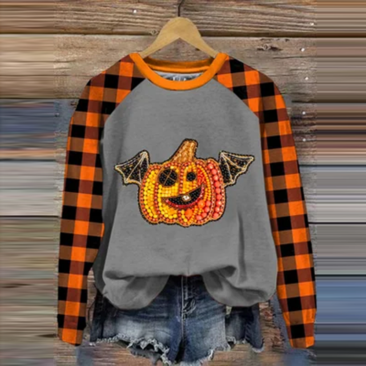 Halloween Pumpkin Plaid Autumn Printed Women's Sweatshirt