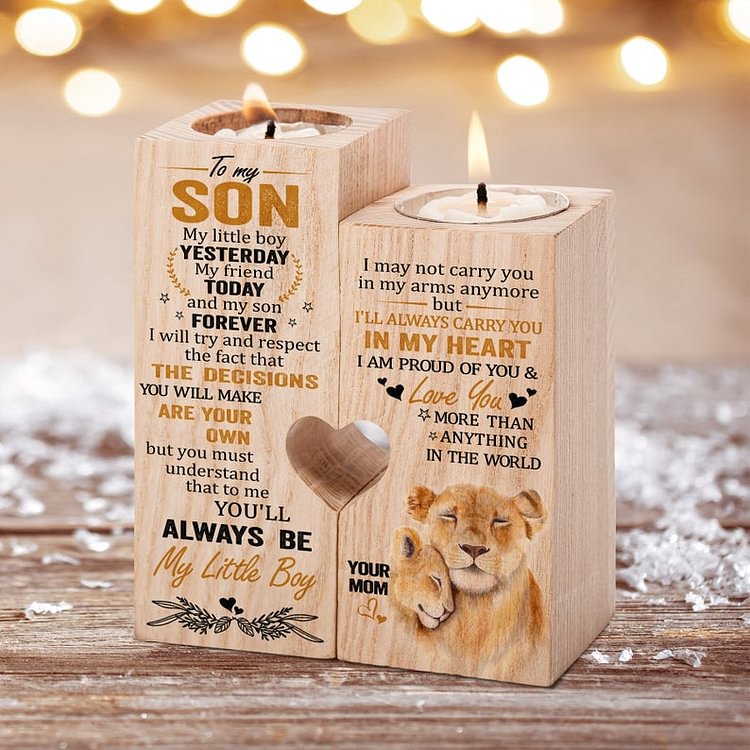 Mom to Son - I'll Always Carry You in My Heart - Wooden Candle Holder