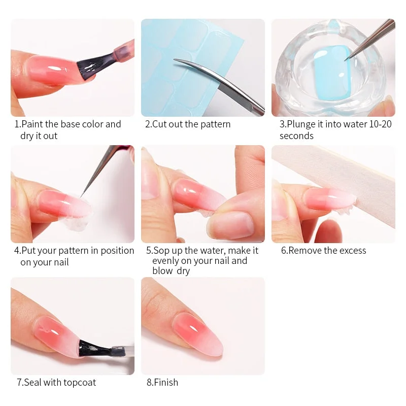 1Pc Opal Jelly Water Decals Gradient Effect White Protein Nail Art Transfer Stickers 3D Nail Sticker Marble Nail Foil Decoration