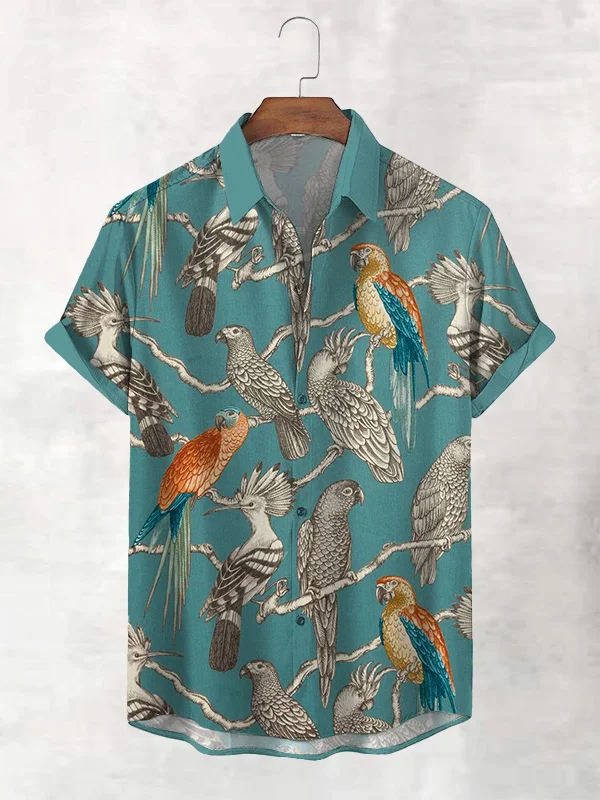 Men's Parrot Bird All Over Print Hawaiian Beach Short Sleeve Shirt