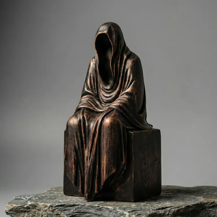 Grim Reaper Wooden Figurine - Hand-carved 7.9" Memento Mori & Dark Academia Gothic Decor