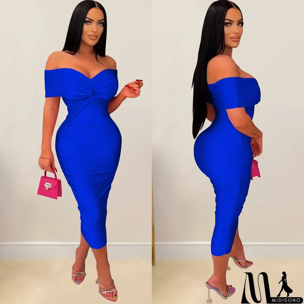 MidiSono - Sexy Cross Wrap Chest Cross Pleated Maxi Dress