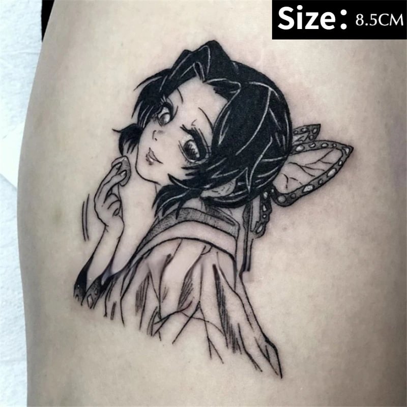 Gingf Demon Slayer Kochou Shinobu Temporary Tattoos Tatto Cartoon Waterproof Arm Black Body Art Fake Tatoo Sticker for Women Men