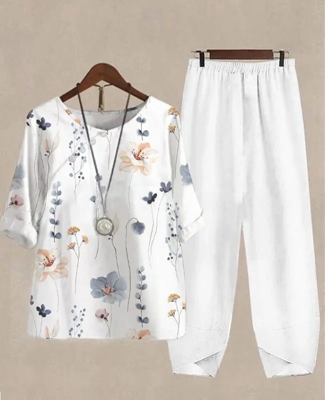 Women Casual Floral Printed Two-Piece Set