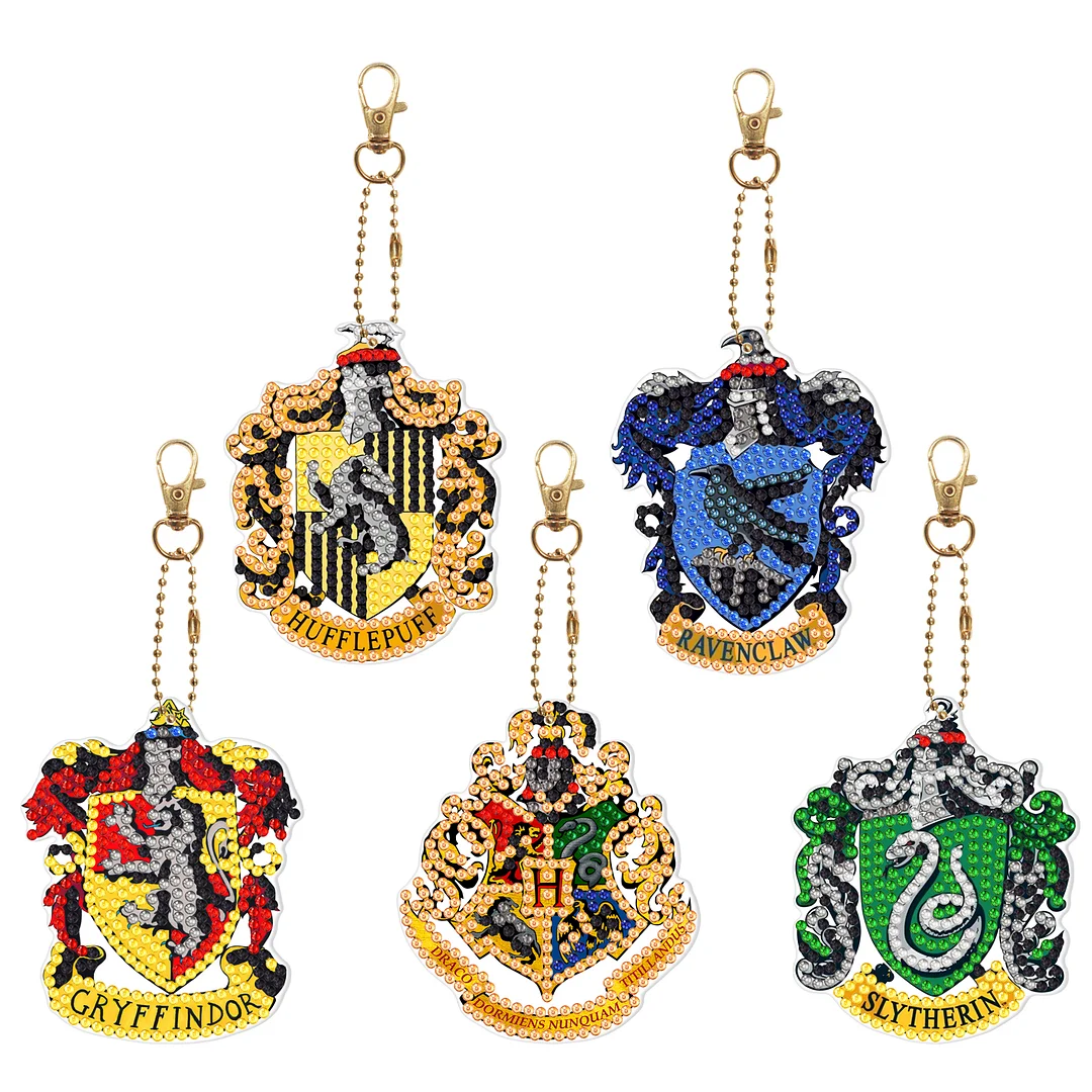 5pcs DIY Keychains Handmade Mosaic Harry Potter Keyring Crystal Bag Pendant(Single Side Drill)