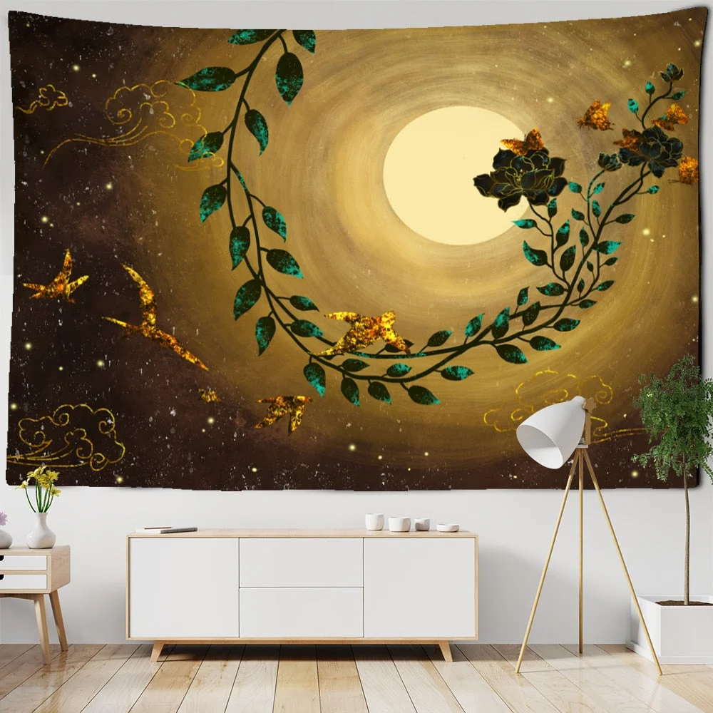 Crane Chinese Painting Blanket Tapestry Wall Hanging Bohemian Nordic Style Landscape Bedroom Home Decor