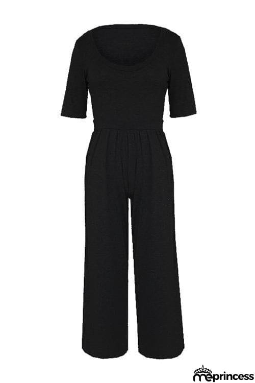 U Neck Short Sleeve Loose Jumpsuit