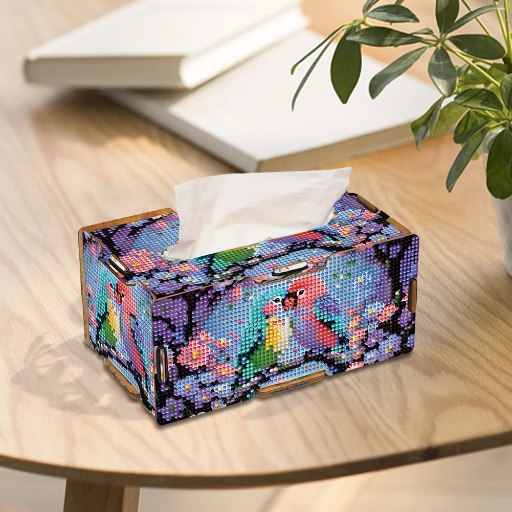 Lovebird 5D DIY Diamond Painting Handmade Tissue Holder Wooden Tissue Box Craft