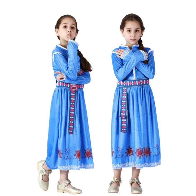 Baby Girl Blue Fancy Dress Frozen 2 Elsa Princess Dress-elleschic