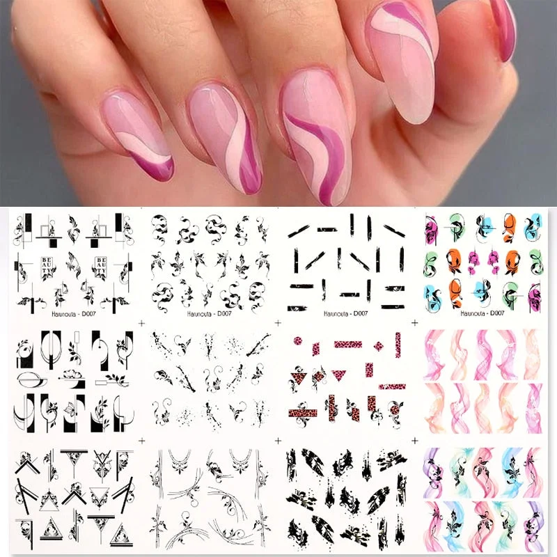 Harunouta 12Pcs/Set Love Letter Flower Sliders Water Decals Electrocardiogram Love Heart Lips Stickers For Nails Decoration