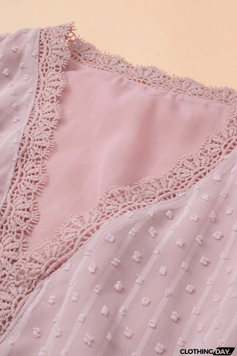 Elegant V-Neck Swiss Dot Lace Blouse