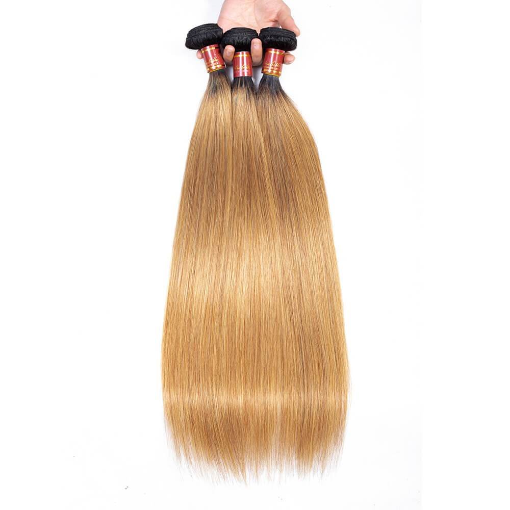The Only Hair Peruvian Ombre T1b/27 Virgin Straight 3 Bundles/pack