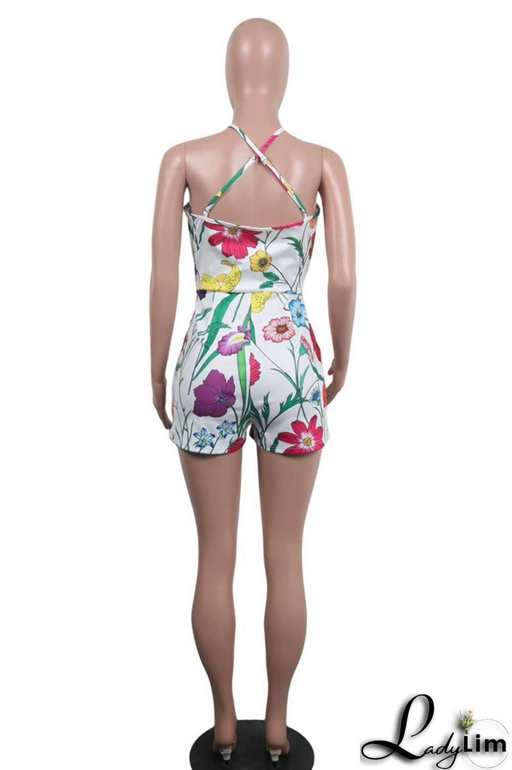 Black White Casual Print Patchwork Backless Regular Jumpsuits