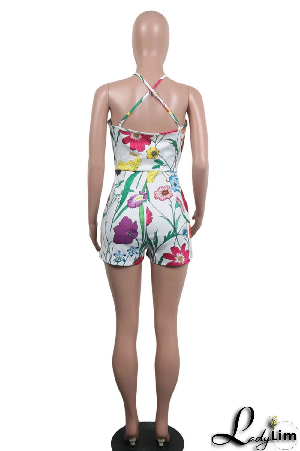 Black White Casual Print Patchwork Backless Regular Jumpsuits