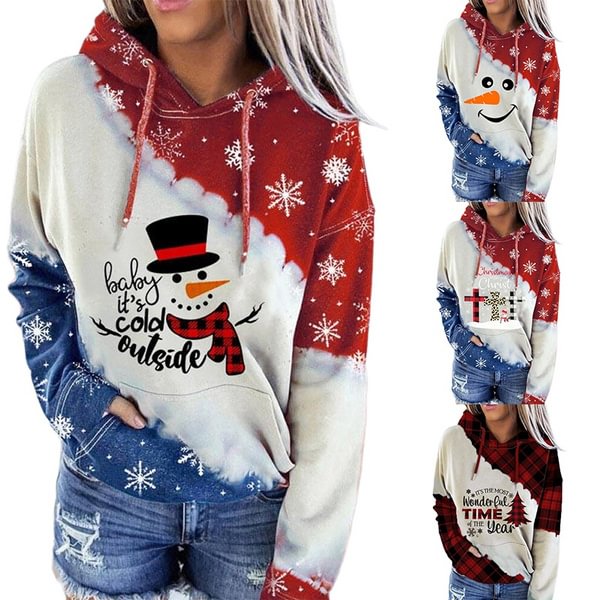 Christmas Santa Claus Print Sweater Round Neck Long Sleeves Pullover Fashion Hoodie for Women - Shop Trendy Women's Fashion | TeeYours