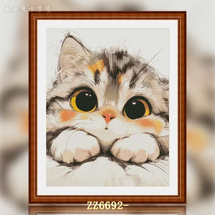 ZZ7121- Retro Cat】_ 24.57_ Painting Fairy Cross Stitch_printed