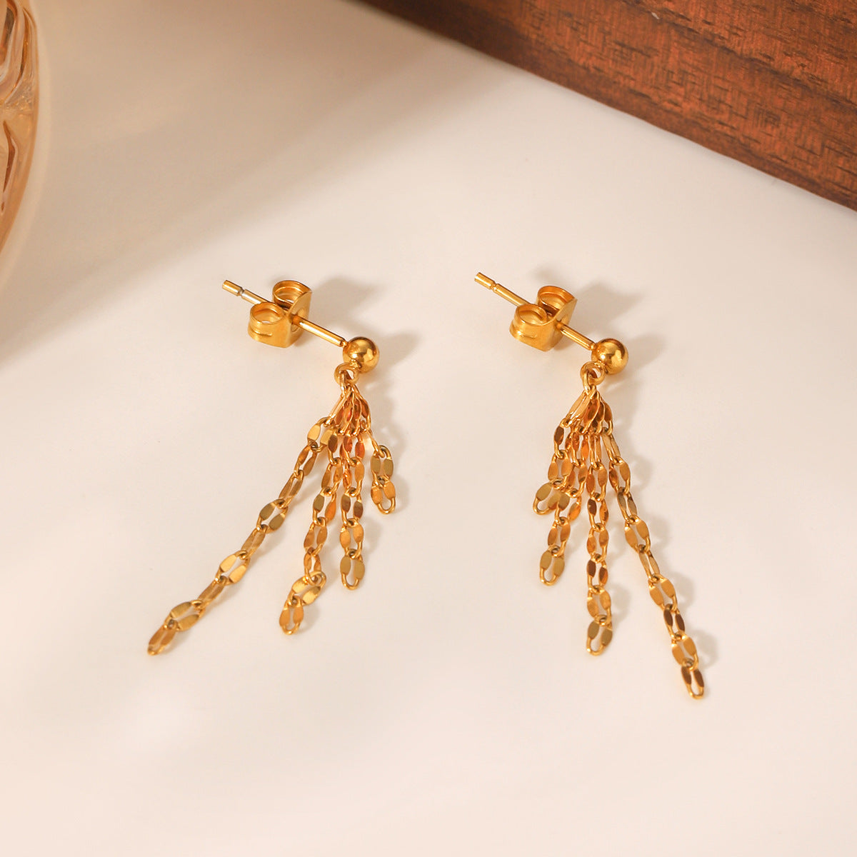 Stainless Steel Lip Chain Tassel Earrings Titanium Steel Earrings Jewelry