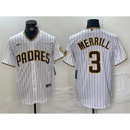 Men's San Diego Padres #3 Jackson Merrill White Cool Base Stitched Baseball Jersey US2A