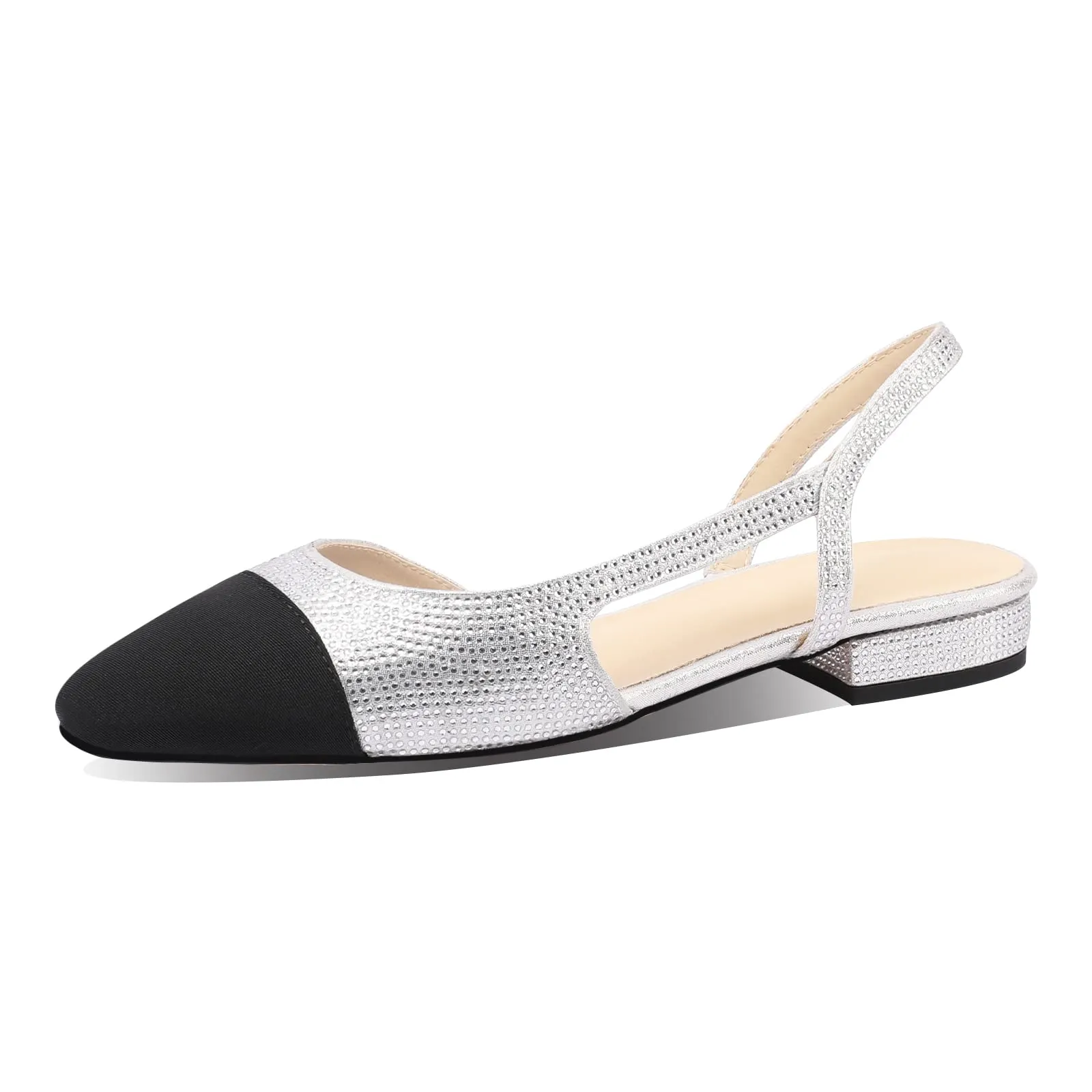20mm Womens Slingback Rhinestone Flat Pumps Closed Round Toe Splicing Casual Shoes-vocosishoes